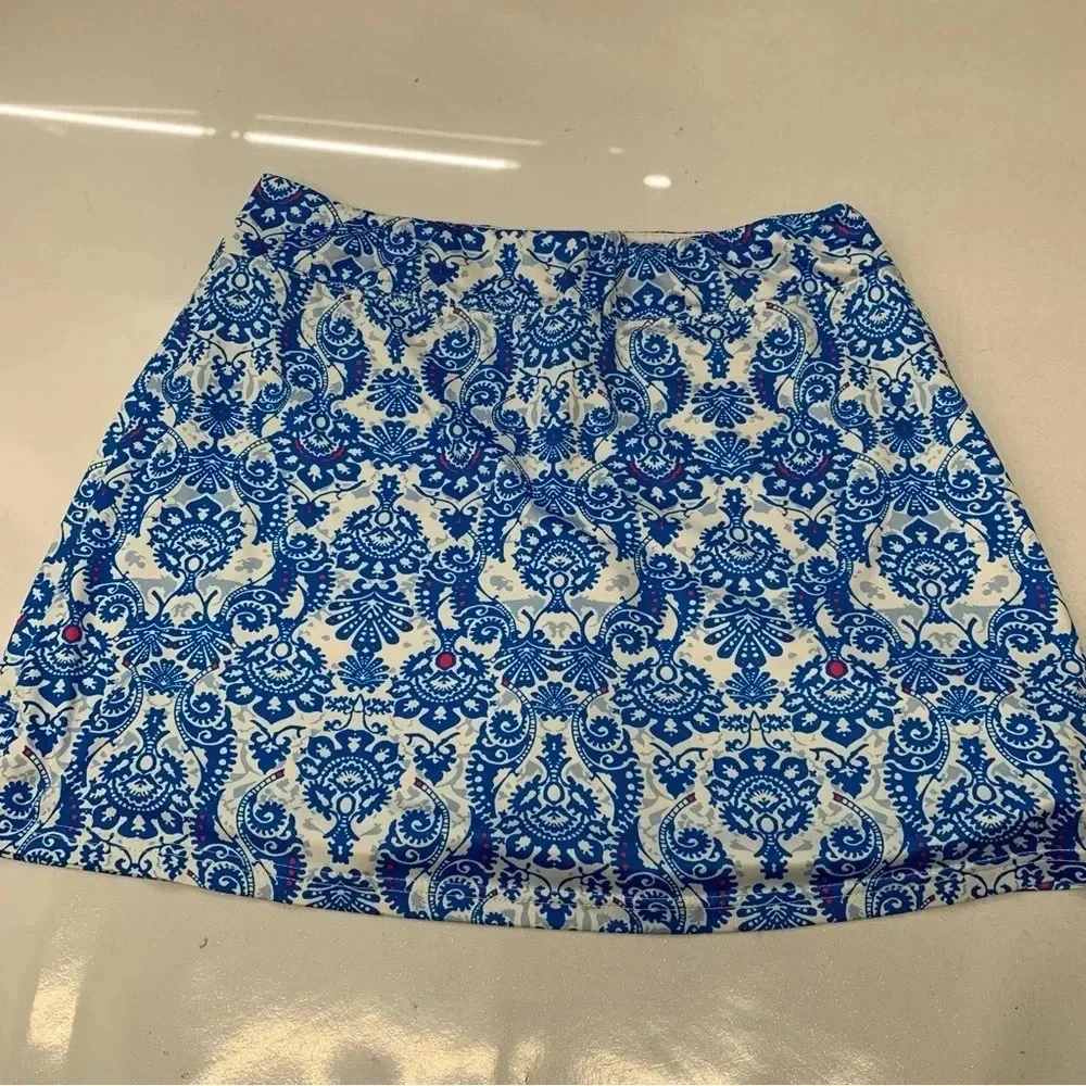 Ekouaer Skort Skirt XL Pull On Blue White Print Elastic Waist Tennis Pickelball‎